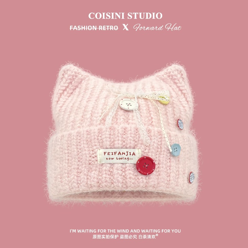 Beanie Cuffed Knit - Y2K Cute Cat Ear Knit Beanies