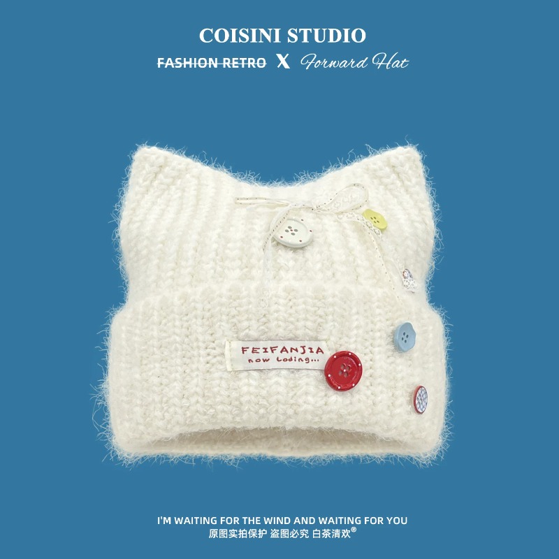 Y2K Cute Cat Ear Knit Beanies  - đánh giá và giá Beanie Cuffed Knit
